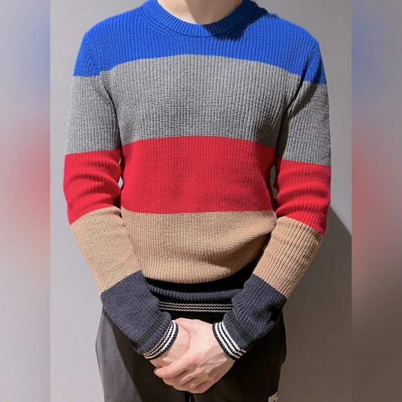 NWT French Connection Men’s Stripe Regular Fit Cotton Round Neck Sweater Size S - Picture 1 of 3